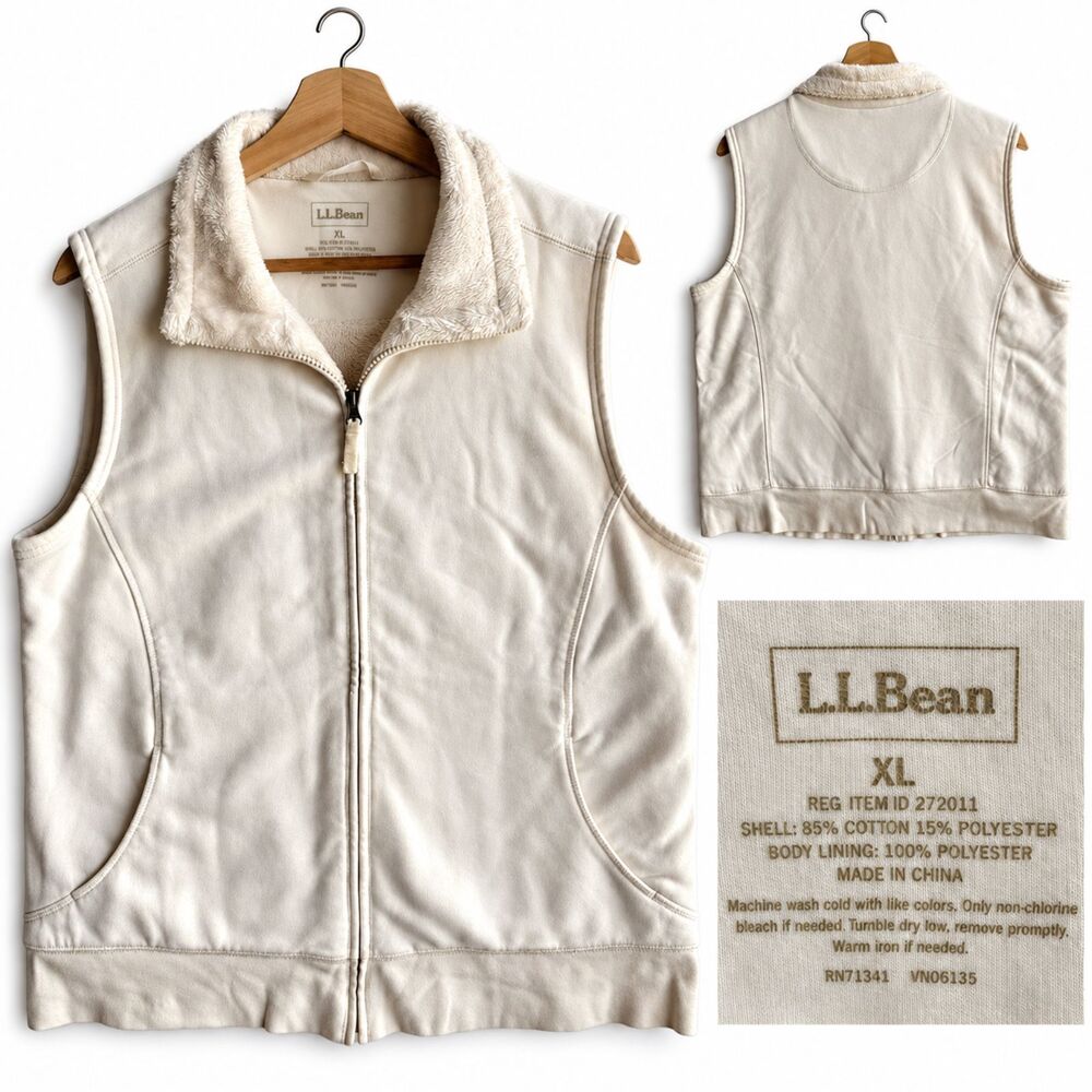 L.L. Bean Pale Yellow Fleece Lined Vest Women’s Size XL Full Zip Mock Neck